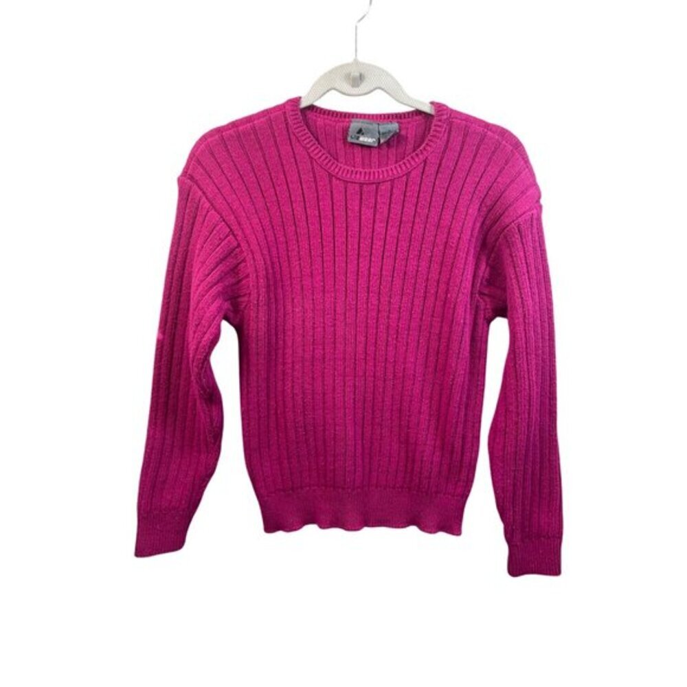 Lizwear Ribbed Knit Sweater Crewneck Long Sleeve Pullover‎ Top Magenta Pink